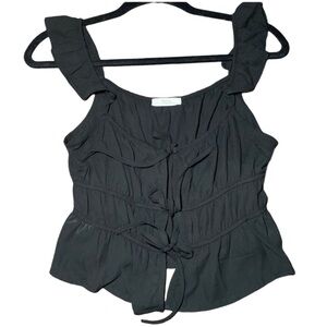 ACTIVE USA black bow ruffles crop top